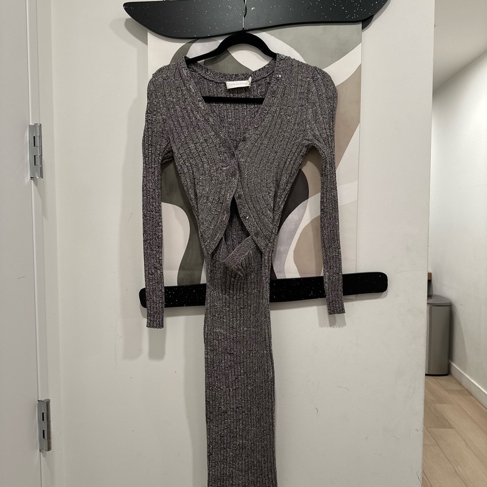 Jonathan Simkhai Gray V-Neck Long Sleeve Bodycon Dress